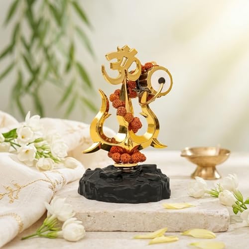 Image of eCraftIndia Trishul Damroo Idol with Original Rudraksha Beads | Lord Shiva Symbol Murti for Car Dashboard, Home Decor & Office Table | Spiritual Gift for Pooja, Housewarming & Festive Use