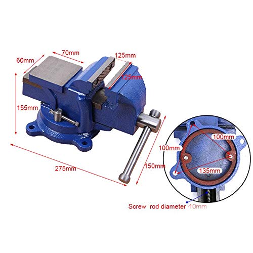 KATSU Tornillo de Banco 5" 125mm 5,2kg, Resistente de 360 Grados Base Giratoria Torno Fresadora Mesa Banco de Trabajo Abrazadera para Mecánicos e Ingenieros 402351