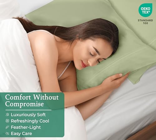 Image of Royale Linens King Pillowcase Set of 2 - Bed Pillow Cover - 20 inch x 40 inch -Sage Green Pillowcases - 1800 Brushed Microfiber, Wrinkle & Fade Resistant - Soft & Cozy- King Size Pillow Case (Sage)