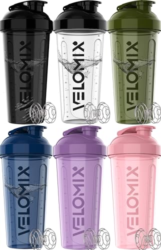 Image of VELOMIX -6 PACK- 28 oz Protein Shaker Bottle for Protein Mixes - 6x Wire Whisk | Leak Proof Shaker Cups for Protein Shakes | Protein Shaker Bottle Pack | Protein Shake Cup (Dynamic Fuel Series) | Protein Shakes, 6x Wire Whisk, Leak Proof, Pre & Post Workout, Shaker Cup
