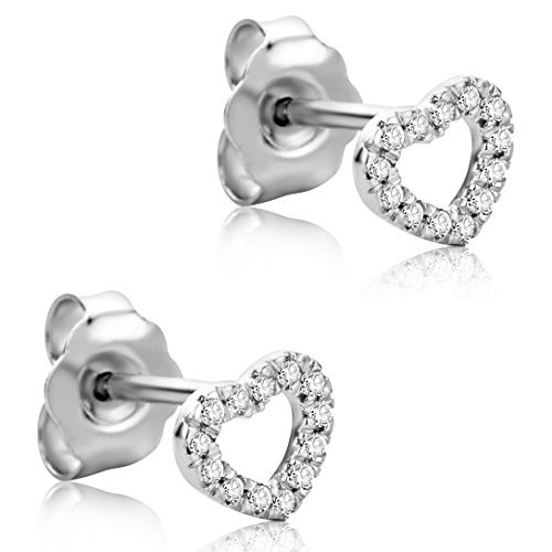 Orovi orecchini donna Oro 18Kt vero, Cuore, con Diamanti - Oro Bianco - Gioielli donna Ipoallergenici - punto luce fatti a mano con elegante scatola portagioie