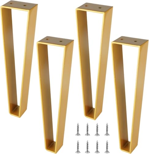 Image of Metal Bench Legs Set of 4 Triangle-Shape Heavy Duty Trapezoid Furniture Legs 4pcs, Solid Steel Furniture Hairpin Leg for Side Table, TV Stand and Cabinet (Gold, 18 inch)