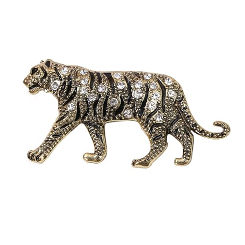 Vintage Punk Tiger Brooch Rhinestone Crystal Animal Tiger Suit Pin