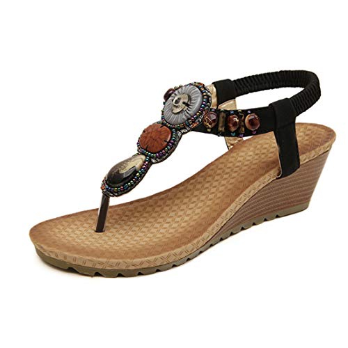 des Sandales Été Chaussures de Femme Bohême Perlé Strass Coin Confortable Plage des Sandales Cover