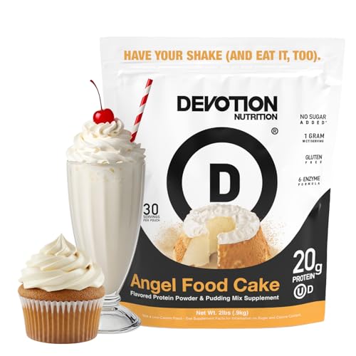 Devotion Nutrition Angel Food Cake Protein Powder for Shakes Baking Pancakes Desserts 20g Whey Isolate & Casein Protein Blend No Added Sugar Low Carb Gluten-Free Keto-Friendly with MCT 2lb