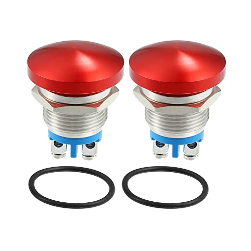 A ABSOPRO Waterproof IP65 Momentary Mushroom Head Shape Push Button Switch for Car Metal 16mm 3A 250V Push Button Switch Red (Set of 2)