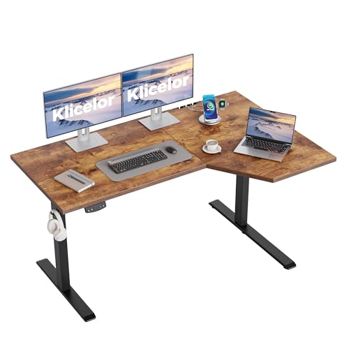 Klicelor 55 Inch L Shaped Standing Desk, Adjustable Height Corner Desk for Home Office Workstation, Sit Stand Desk with Two-Piece Desktop, Rustic Brown