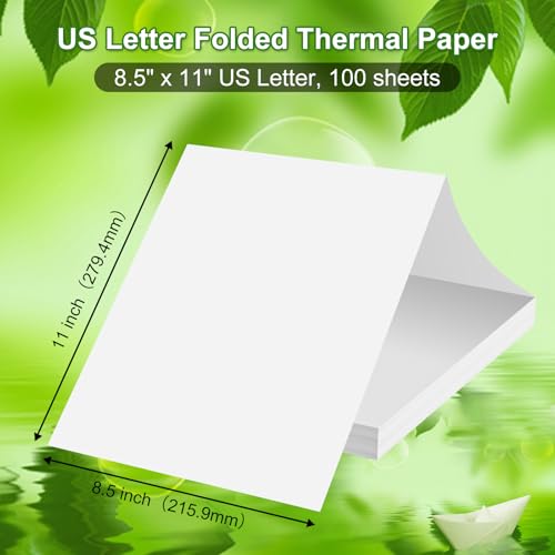 Image of Thermal Printer Paper 8.5 x 11 Inch, Quick-Dry US Letter Thermal Paper, Compatible with M08F M832 Portable Printer, Continuous Perforated Folding Thermal Printer Paper for Office, Contract, 100 sheets