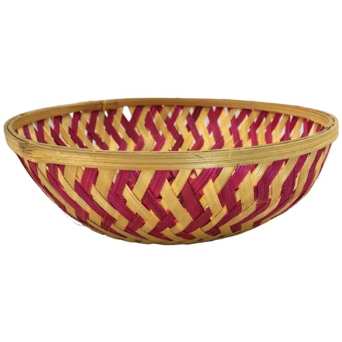 Image of ROYAL 11 ART & CRAFT Multipurpose Bamboo Basket Set for Fruit /Vegetable /Dry Fruit /Chocolate Packaging /Wedding Gift and Daily Use DIY Projects (Red) Size-9 Inch,Pack of-5