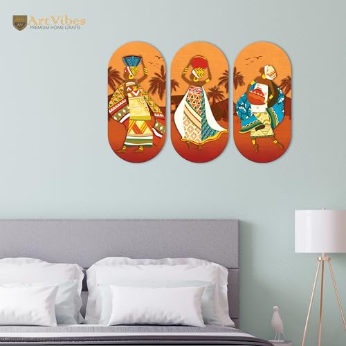 Artvibes African Women Dancing Warli Art Wooden Wall Hanger for Home | Handcrafted Art | Mdf| Paintings | Sinary | Gifts | Sceneries For Wall | Unique Gift | (WH_9009N)