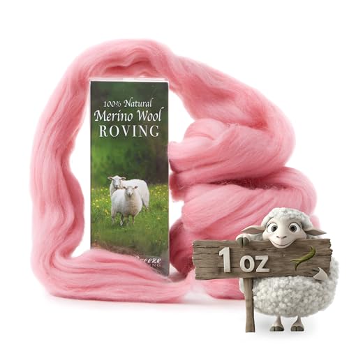 Image of 100% Natural Merino Wool Roving - Premium Combed Top Merino Roving Wool - Tapestry, Spinning, Wet Felting & Needle Felting Supplies - 21.5 Micron - 1 oz - Floral & Sunset, Color Bubblegum