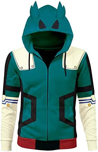 Anime Cosplay Hoodie Long Sleeve Green Jacket Pullover Zipper Sweatshirt Costume Battle Suit Halloween Carnival