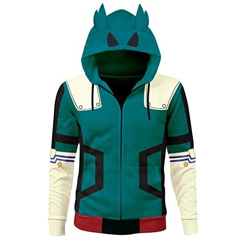 cultofmoon Disfraz de anime Midoriya Izuku Cosplay Battle Suit Sudaderas con capucha Cremallera Impreso 3D Chaqueta Sudadera, Estilo 1, XXL