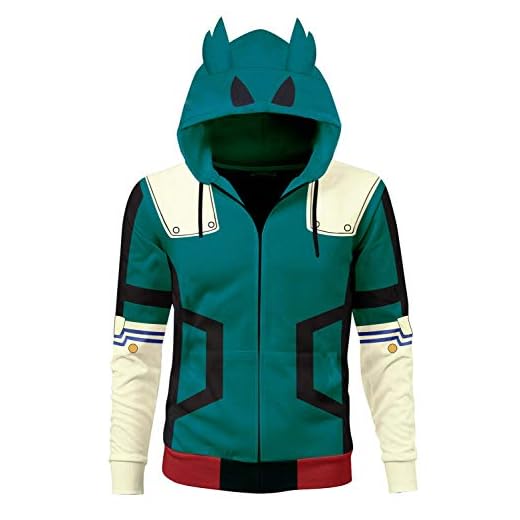 cultofmoon Disfraz de anime Midoriya Izuku Cosplay Battle Suit Sudaderas con capucha Cremallera Impreso 3D Chaqueta Sudadera, Estilo 1, XXL
