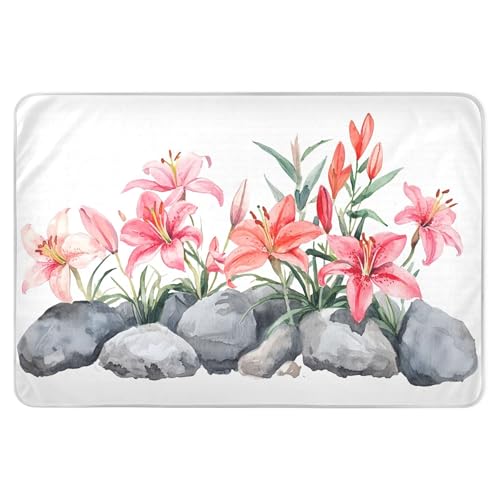 Takiito Lilies Growing in Rocks Bed Pad Reusable Bed Underpad Washable Waterproof Leak-Proof Quick Dry Incontinence Pee Pad for Toddlers Kids Adults Pets 34x52 in