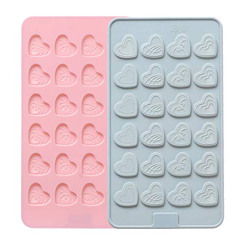 Verdental 2 Pieses Small Silicone Hearts Candy Molds Set Non-stick Chocolate Molds Gummy Molds Cake Decorations Ice Molds (Blue and Pink)