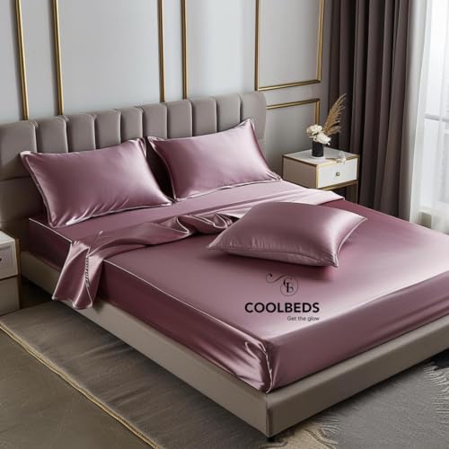Image of COOLBEDS Satin Bedsheet for Single Bed - Elastic Fitted With 2 Pillow Covers - 400 Thread Count - 190 x 96 cms (Rose Gold) H603 400 TC