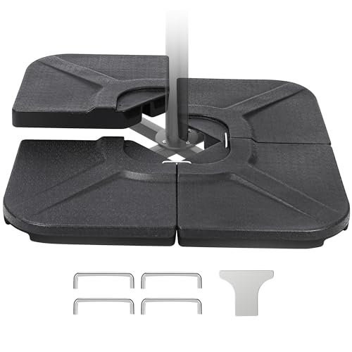 EVLIQUIL 4-Piece 160lb Water Capacity Heavy Duty Cantilever Offset Patio Umbrella Stand,Water/Sand Filled Square Umbrella Base Plate Set(Black).