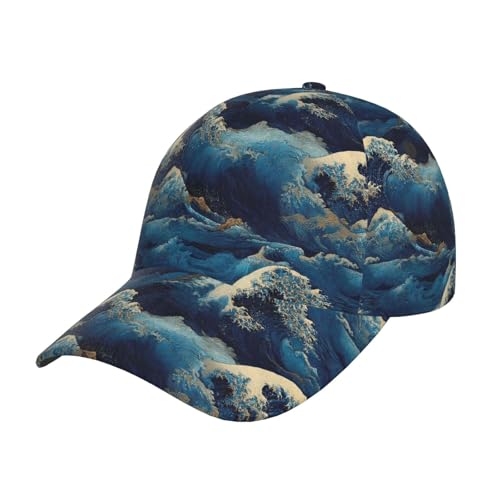 Adjustable Baseball Cap Dad Hat - Japanese Great Wave Black