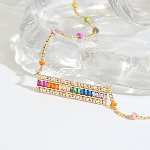 Fettero Dainty Gold Necklace for Women, 14K Gold Plated Cute Bar Pendant Choker Necklaces Simple Trendy Bar Necklaces Jewelry