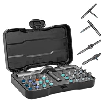 Foto di HYCHIKA Set di cacciaviti a cricchetto 24 in 1 – Mini chiave a cricchetto con manico reversibile ad alta coppia, set di punte strette per cacciavite offset ad angolo retto