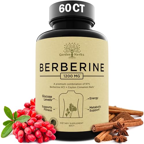 Garden of Herbz Berberine Supplement, Berberine 1200 Mg – Berberine HCL & Ceylon Cinnamon for Women & Men – Berberine Capsules Supports Healthy Immune System & Weight Management