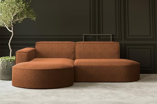 Kaiser Möbel - Ecksofa mit Wohnlandschaft, Eckcouch L-Form, Sofa 3-sitzer, Polstersofa, Bequemes Couch mit Ottomane für Wohnzimmer, Relaxsofa, Lounge-Set, Verita Stoff, Modena Studio, Kupfer, Links