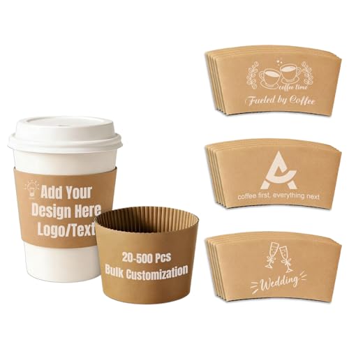 20-500 PCS Custom Coffee Sleeves Bulk, 10-20 oz...