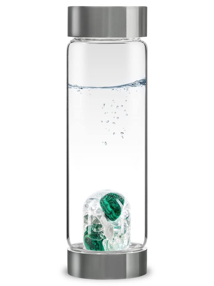 VitaJuwel ViA Force of Nature | Crystal Water Bottle with Malachite, Magnesite & Clear Quartz