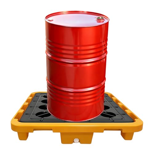 2 Drum Modular Spill Containment Platform with Drain Outlet & Forklift Pockets | Heavy-Duty 2000lbs Capacity | Stackable Leakproof Tray for Garage, Kitchen, Basement & Industrial Storage (28