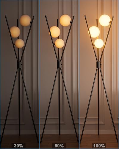 Image of Lightdot 60IN Dimmable Black Tripod Floor Lamp Mid Century Standing Lamps with 3Pcs 3000K Bulbs Included Eye Care&Stable Base Modern Tall Lamp for Living Room /Sofa Beside /Corner Decor