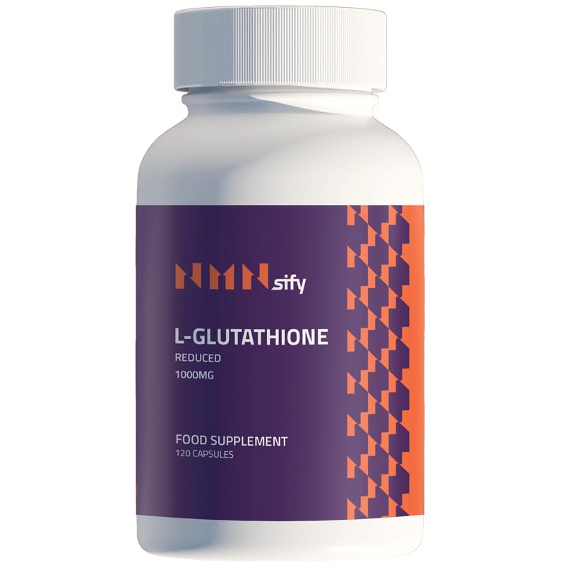 NMNsify L Glutathione 1000mg, 120 Capsules, L Glutathione Reduced, Immune Support, Antioxidant, High Purity, No Fillers or Additives, 2 Month Supply