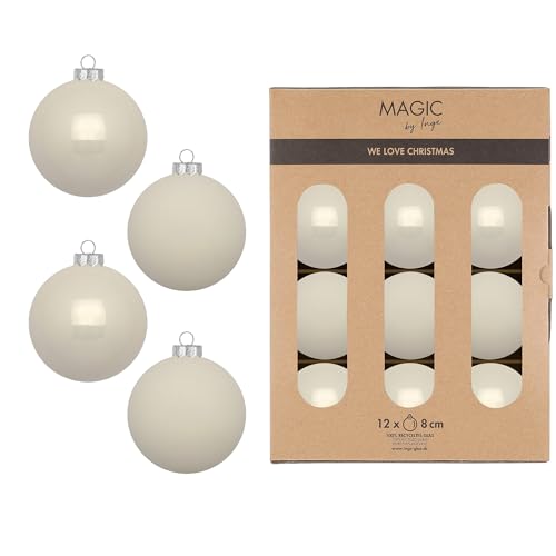 Weihnachtskugeln Glas 8cm 12 Stück - matt & glänzend - Christbaumkugeln Weihnachtsbaumkugeln für Weihnachten - Christbaumschmuck & Weihnachtsbaumschmuck - Blanched Almond