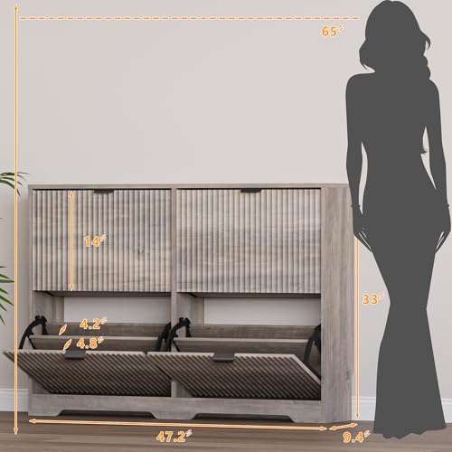 Image of BORNOON Large Shoe Cabinet for Entryway, Shoe Rack Cabinet with 4 Flip Drawer and Adjustable Shelves for Small Apartment, Foyer