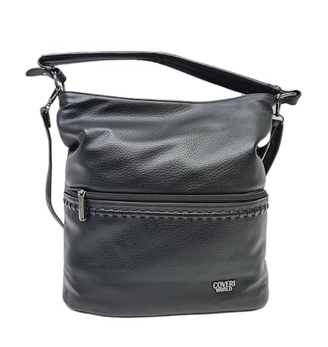 Bolso de hombro para mujer, bolso de hombro suave de piel sintética multibolsillos Bandolera/asa corta y correa larga ajustable/extraíble Dimensiones: 31 x 32 x 13 cm. Art. 9744 Marca Coveri Color