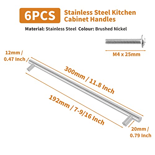Cjueiom 6 Pack Nickel Handles, 192mm Cupboard and Wardrobe Pulls - Image 3