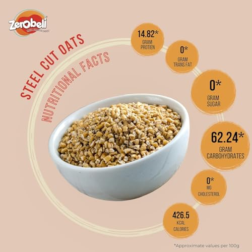 Image of Zerobeli Gluten Free Steel Cut Oats 1kg (Pack of 2) And Rolled Oats Combo 100% Wholegrain, High Protein & Fiber, Healthy Food with No Added Sugar and Preservatives, Rich in Antioxidants Breakfast