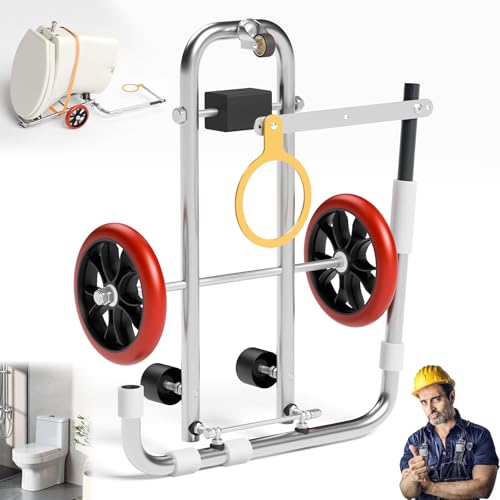 Image of Toilet Installation Jack, Stainless Steel Foldable Toilet Cart Jack with Positioning, Rubber Wheels Toilet Dolly Lift Tool for Plumbers