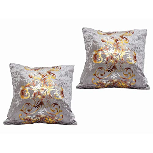 【HAMMARS】 ゴージャス クッションカバー 2枚セット 45×45cm ベルベット おしゃれ クラシック モダン ゴールド 金色 (グレー)