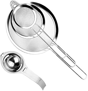 Sieve Fine Mesh, KISSDATE Sieves Kitchen Stainless Steel with Rim 7/12 / 18 cm Along with Egg Separator, Food Strainers and Sieves for Baking Cooking and Pasta Rice Sifting