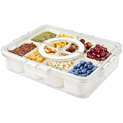 DOVMEWO Récipient à épices divisé, plateau de service divisé avec couvercle plateaux à collation