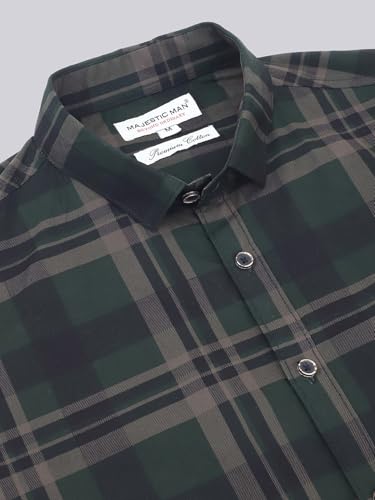 Image of Majestic Man Men Comfort Slim Fit Checked Pure Cotton Half Sleeve Casual Shirt