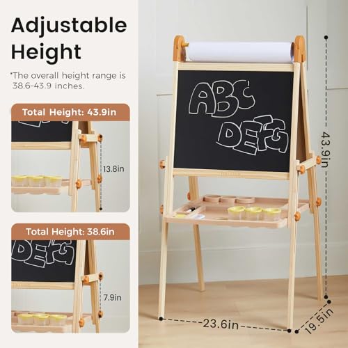 image for Tiny Land Easel for Kids, Double-Sided Magnetic Easel, Adjustable Wood