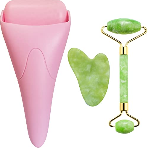 Natural Jade Roller And Gua Sha Set For Face and Eye Ice Roller Facial Cooling Massage Roller