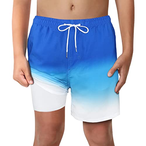 Image of Boys Swim Trunks with Boxer Brief Liner Compression Anti Chafe Swimming Shorts Stretchy UPF Quick Dry Swimsuit