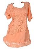  Damen Sommer Leinen Spitze Tunika 40 42 44 46 48 M L XL XXL Kleid Bluse Shirt Urlaub Strand Lagenlook Rosa (44)