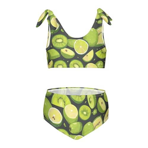 Green Kiwi Lime Girls' Two Piece Bikini Sets Scoop Neck Swimming Swimwear Swimsuit