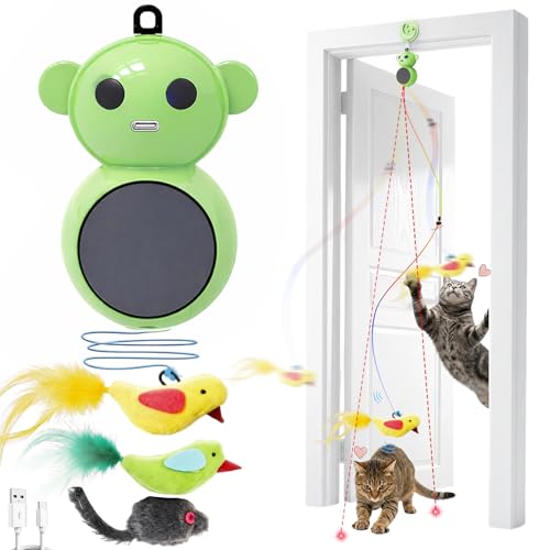 Image of Interactive Cat Toys for Indoor Cats - 2 in 1 Automatic Cat Toy with Flying Bird,Smart Moving Wand Toy with 2 Modes, Auto On /Off Hanging Safe Toys for Bored Kitten & Adult Cats (Green)