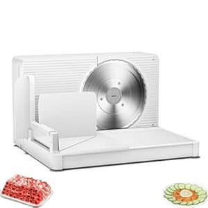 Opvouwbare vleessnijder, elektrische voedselsnijder met 6,7 “roestvrijstalen mes, 0-15 mm verstelbare snijdikte met voedselduwer, 200 W hoog vermogen, DC-motor voor vlees, kaas, brood