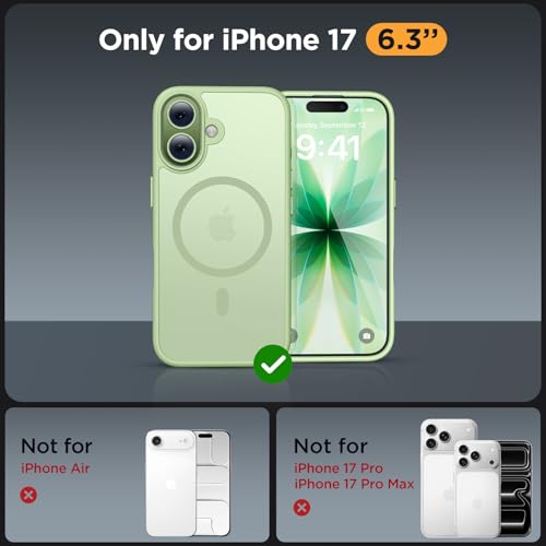Image of Miracase Magnetic for iPhone 17 Case (Compatible with MagSafe) with Screen Protector Military-Grade Protection, Anti-Fingerprint Translucent Matte Phone Cover for iPhone 17 6.3 inch, Matcha Green